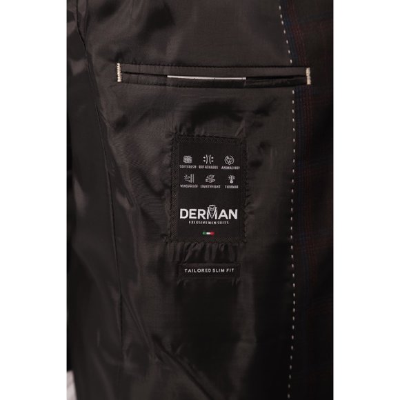 Premium Turkish Suit, Plaid Peak Lapel 3-piece, Burgundy U.S. Sizes - Picture 2 of 5